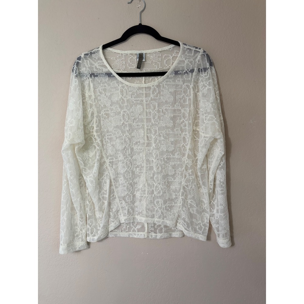 XCVI Cream Sheer Lace Long Sleeve Blouse Top Size S Boho‎